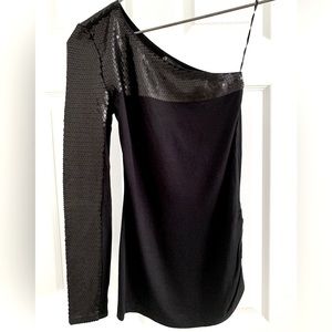 Armani Exchange XS Black Sequin A-symmetrical Long Sleeve.